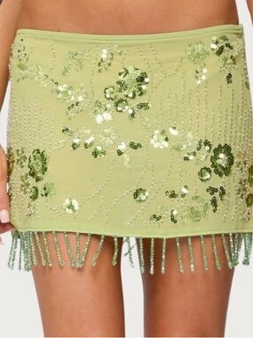 Zara Larsson Style Light Green Sequin Fringe Mini Skirt NWT SMALL